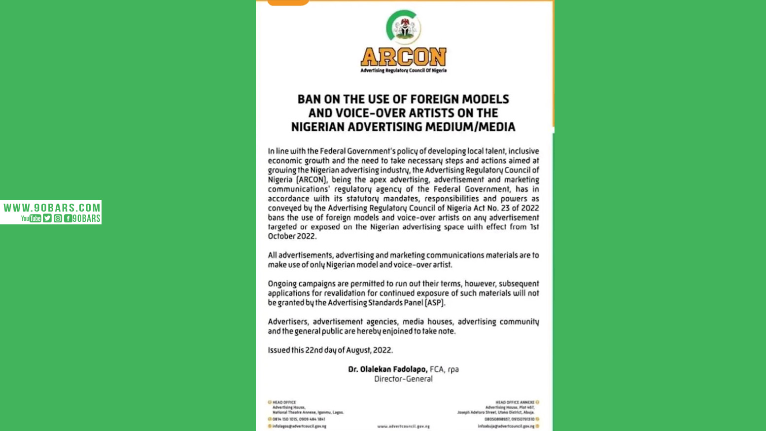 Nigeria prohibits the use of foreign models and voiceovers in local advertisements 1